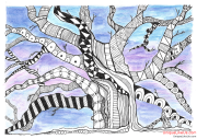 Tree at Twilight - Zentangle Inspired Art