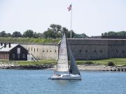 Rhode Island - Sailboat and Fort